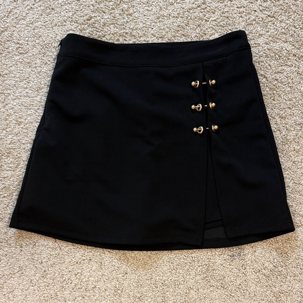 Chic Black Mini Skirt with Gold Button Details
